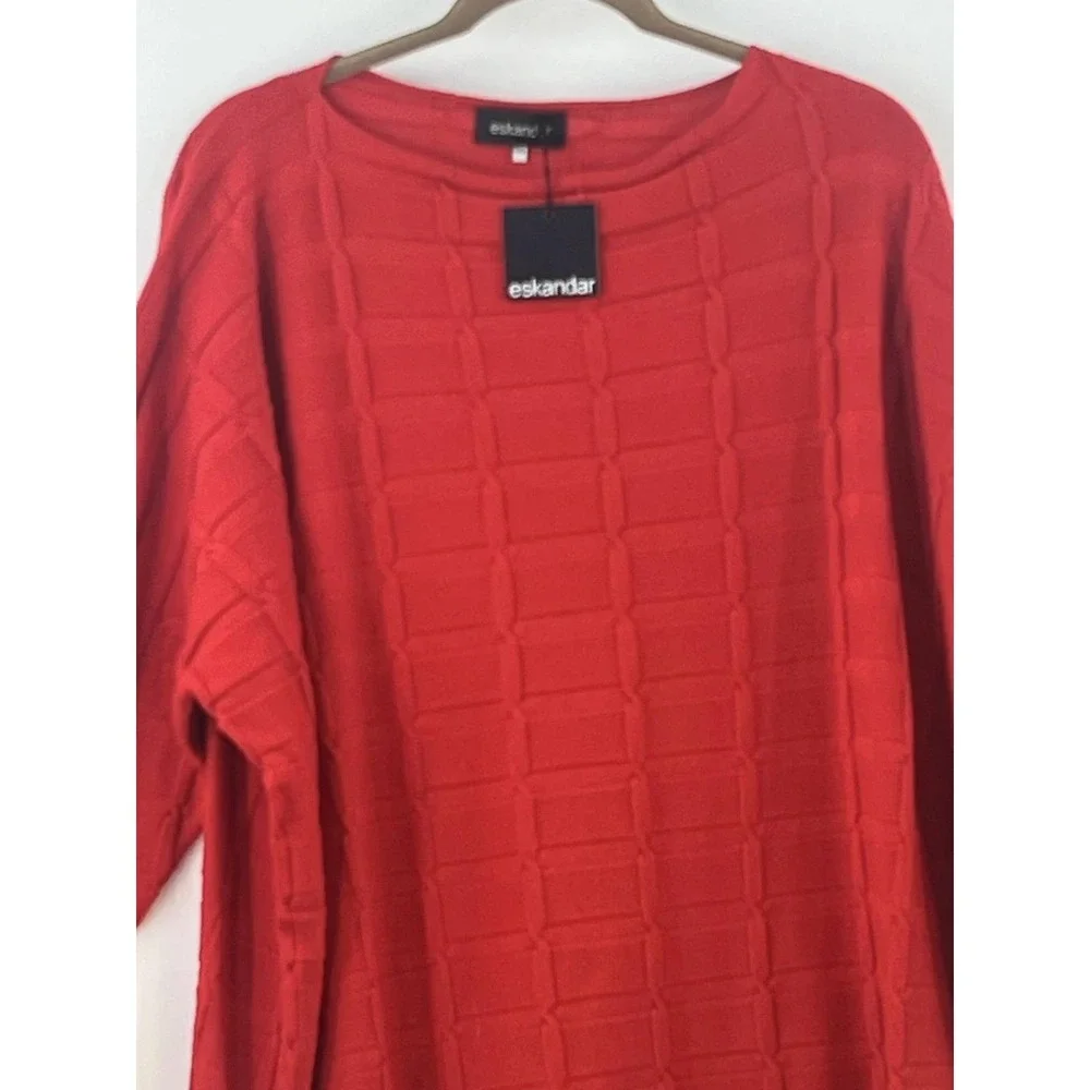 NWT eskandar Slim Sleeve Kaftan Sweater Long Plus O/S Red Silk Cashmere Textured